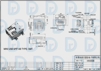 【【USB首选供货商】MIN USB 5P/F AB,东莞USB连接器厂家】价格,厂家,图片,连接器,东莞市德日塑胶电子-